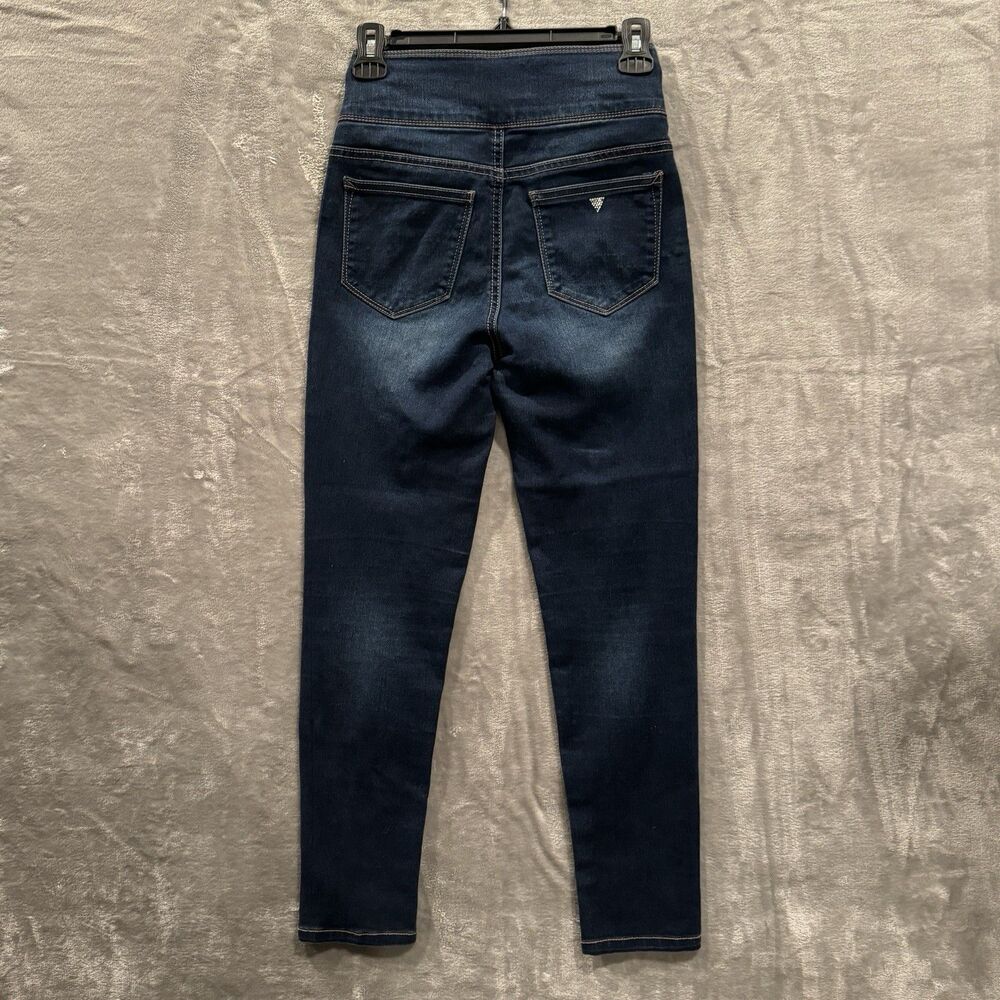 Guess High Rise Skinny Jeans Women Size 14 Triple Button Rhinestone Logo Glam - Picture 2 of 9